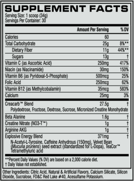 Cellucor C4 Mass Pre Workout Nutritional Information