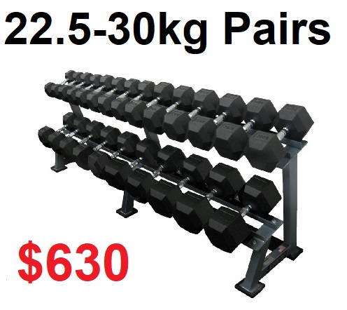 Fitquip 22.5-30kgs  Rubber hex Dumbbells